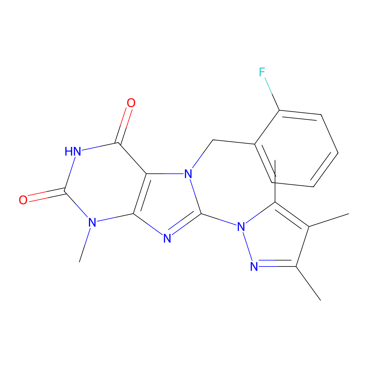 7-[(2-Fluorophenyl)methyl]-3-methyl-8-(3,4,5-trimethylpyrazol-1-yl)purine-2,6-dione molecular structure, CAS 1014029-20-9