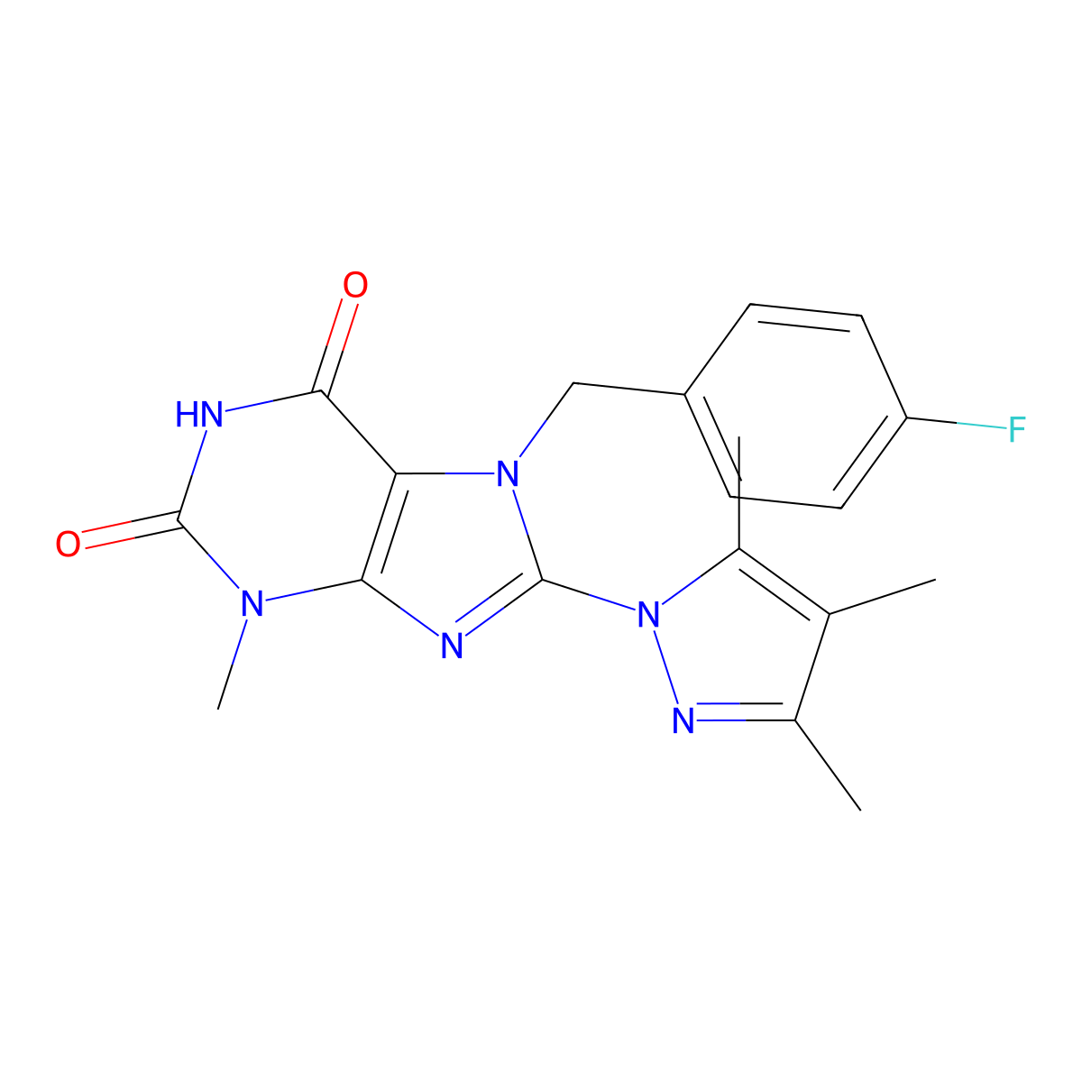 7-[(4-Fluorophenyl)methyl]-3-methyl-8-(3,4,5-trimethylpyrazolyl)-1,3,7-trihydr opurine-2,6-dione molecular structure, CAS 1014029-26-5