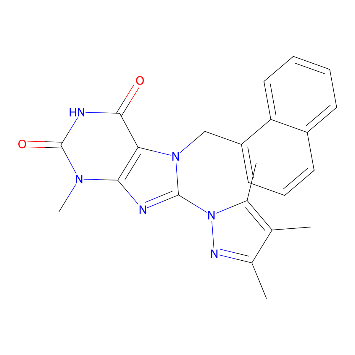 3-methyl-7-[(naphthalen-1-yl)methyl]-8-(3,4,5-trimethyl-1H-pyrazol-1-yl)-2,3,6,7-tetrahydro-1H-purine-2,6-dione molecular structure, CAS 1014029-45-8
