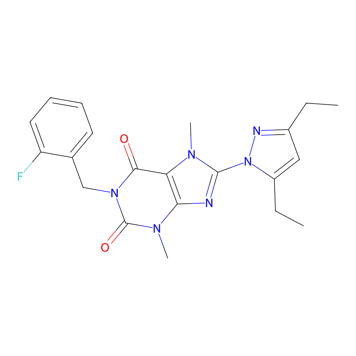 8-(3,5-diethyl-1H-pyrazol-1-yl)-1-(2-fluorobenzyl)-3,7-dimethyl-1H-purine-2,6(3H,7H)-dione molecular structure, CAS 1014029-50-5