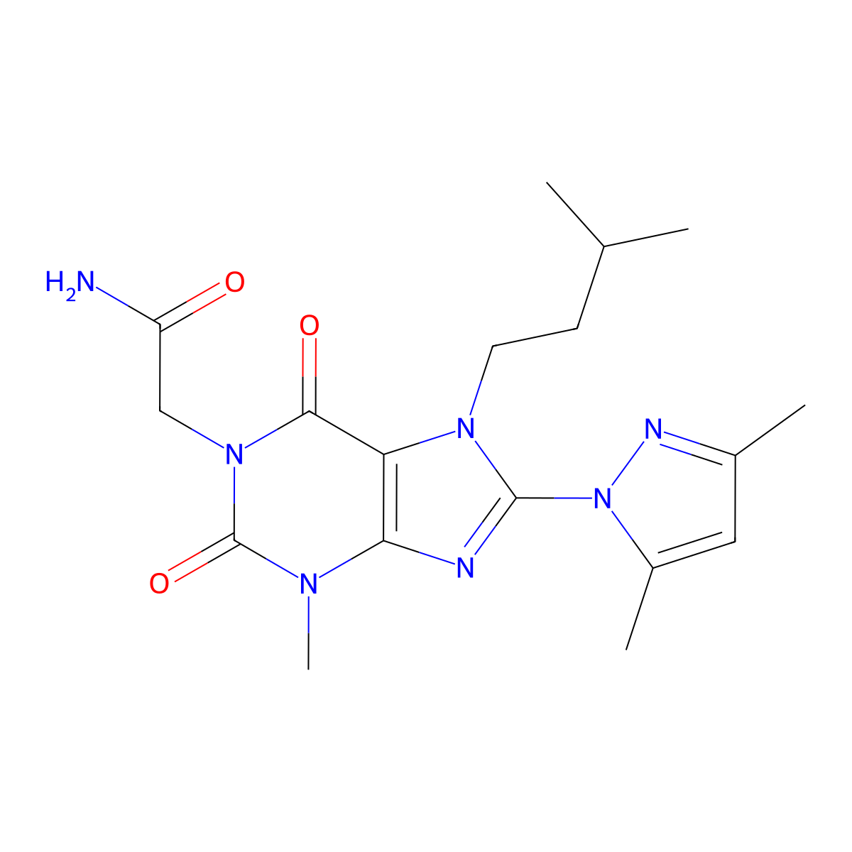 2-(8-(3,5-dimethyl-1H-pyrazol-1-yl)-7-isopentyl-3-methyl-2,6-dioxo-2,3,6,7-tetrahydro-1H-purin-1-yl)acetamide molecular structure, CAS 1014029-59-4