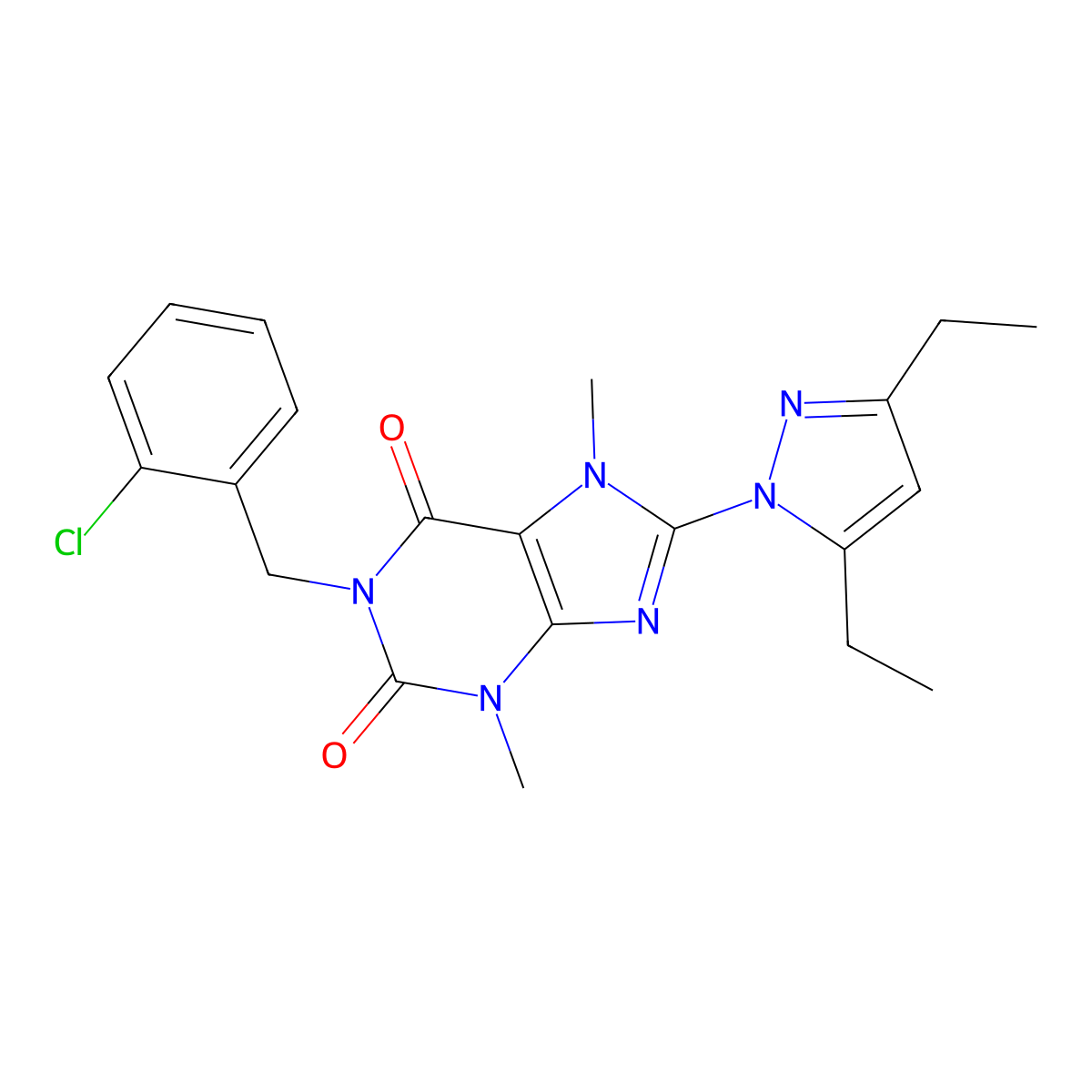 1-[(2-chlorophenyl)methyl]-8-(3,5-diethyl-1H-pyrazol-1-yl)-3,7-dimethyl-2,3,6,7-tetrahydro-1H-purine-2,6-dione molecular structure, CAS 1014029-68-5