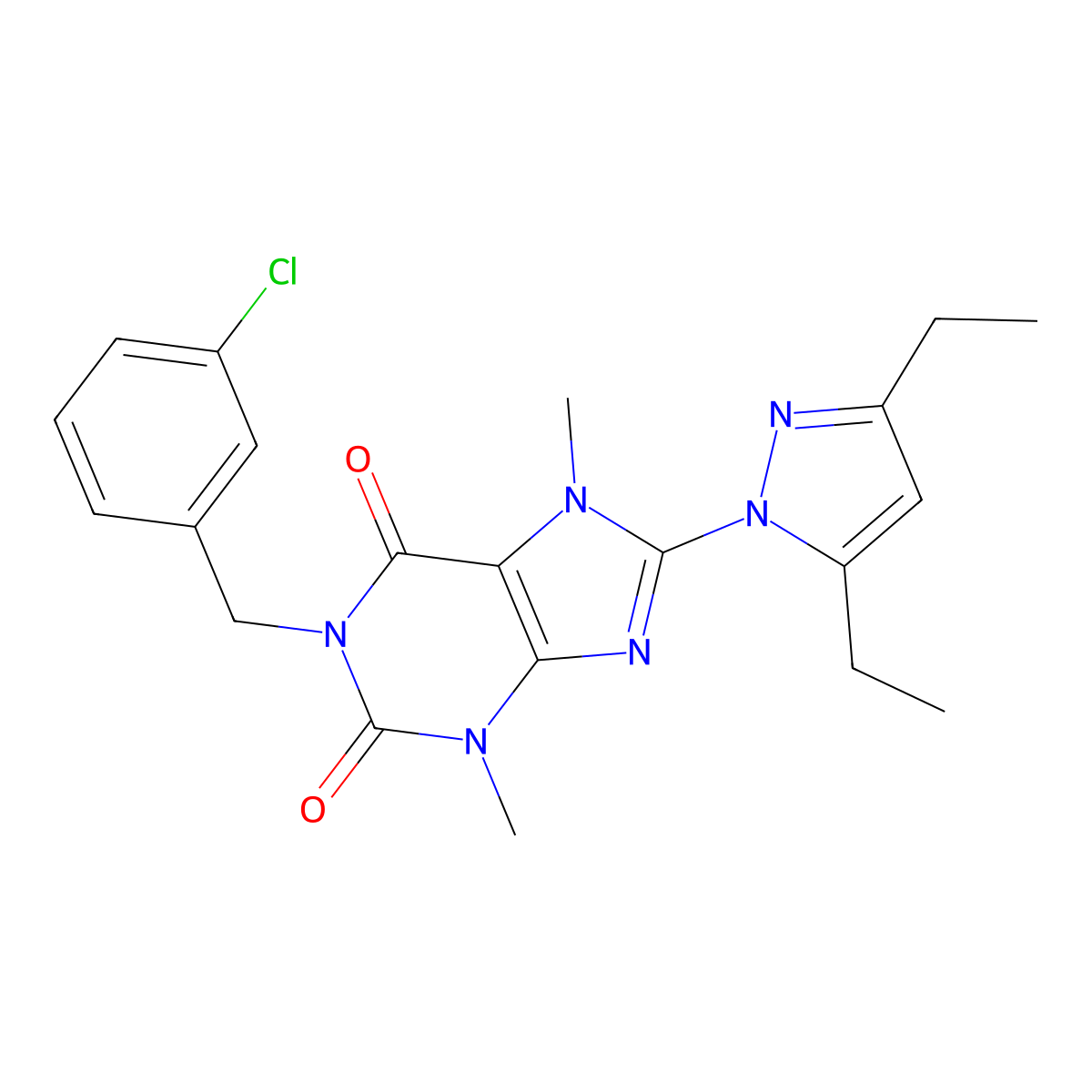 1-(3-chlorobenzyl)-8-(3,5-diethyl-1H-pyrazol-1-yl)-3,7-dimethyl-1H-purine-2,6(3H,7H)-dione molecular structure, CAS 1014029-72-1