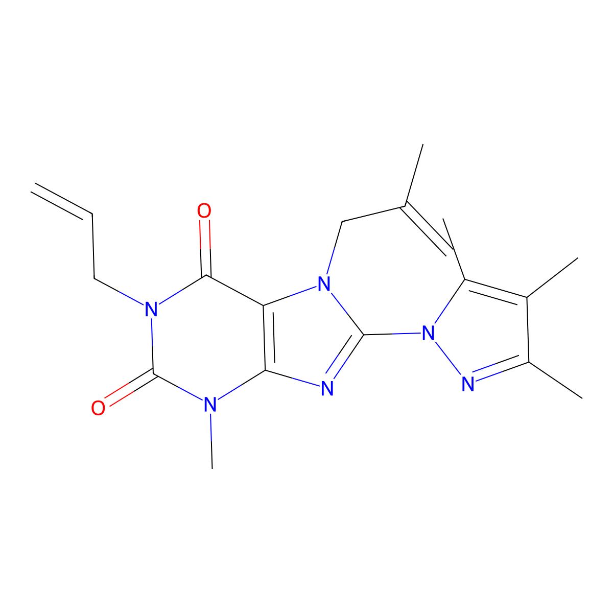 3-methyl-7-(2-methylprop-2-en-1-yl)-1-(prop-2-en-1-yl)-8-(3,4,5-trimethyl-1H-pyrazol-1-yl)-2,3,6,7-tetrahydro-1H-purine-2,6-dione molecular structure, CAS 1014030-16-0