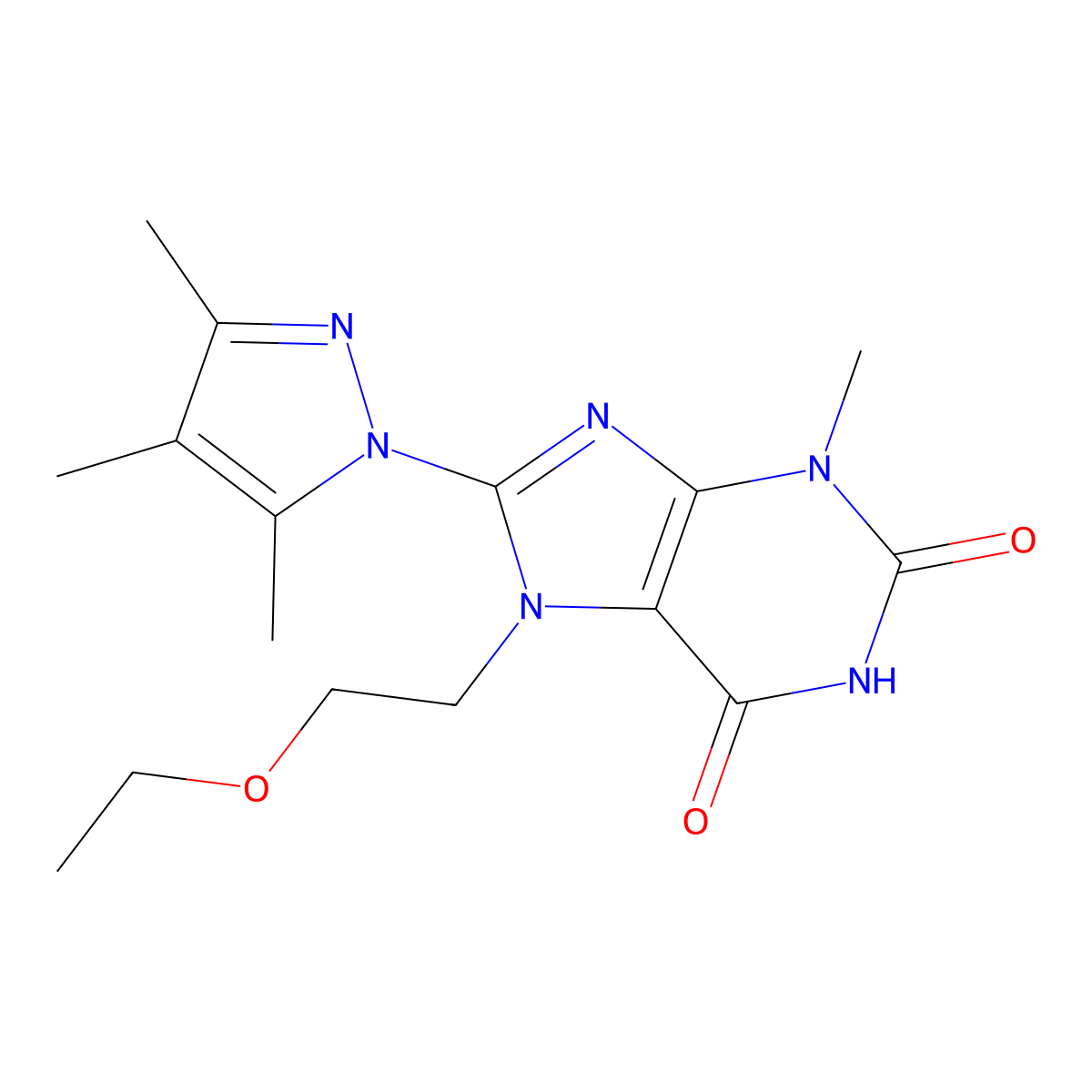 7-(2-ethoxyethyl)-3-methyl-8-(3,4,5-trimethyl-1H-pyrazol-1-yl)-1H-purine-2,6(3H,7H)-dione molecular structure, CAS 1014030-30-8