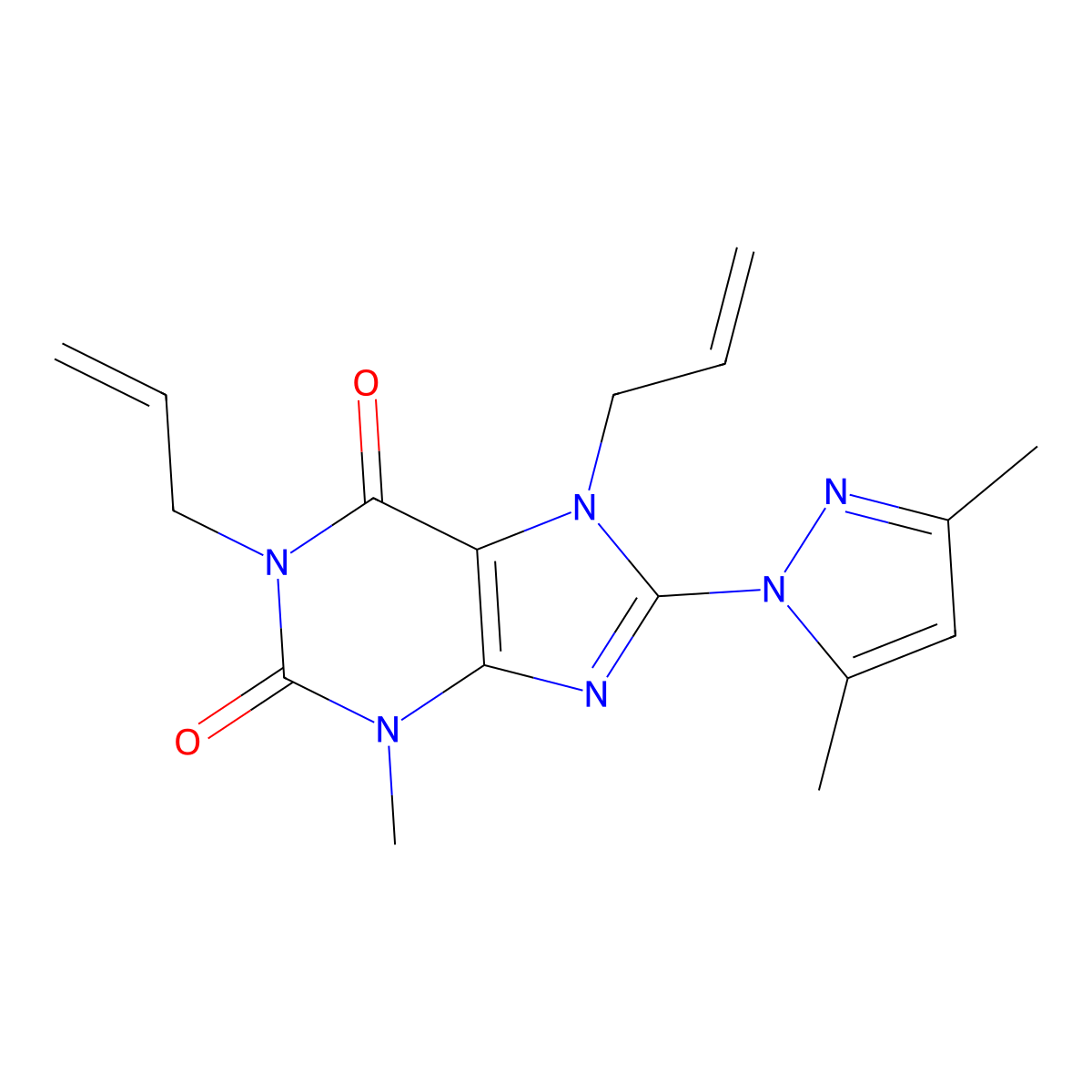 8-(3,5-dimethyl-1H-pyrazol-1-yl)-3-methyl-1,7-bis(prop-2-en-1-yl)-2,3,6,7-tetrahydro-1H-purine-2,6-dione molecular structure, CAS 1014030-69-3