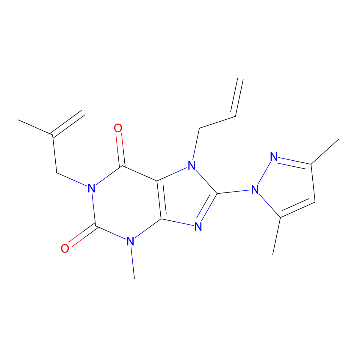 8-(3,5-Dimethylpyrazol-1-yl)-3-methyl-1-(2-methylprop-2-enyl)-7-prop-2-enylpurine-2,6-dione molecular structure, CAS 1014030-74-0