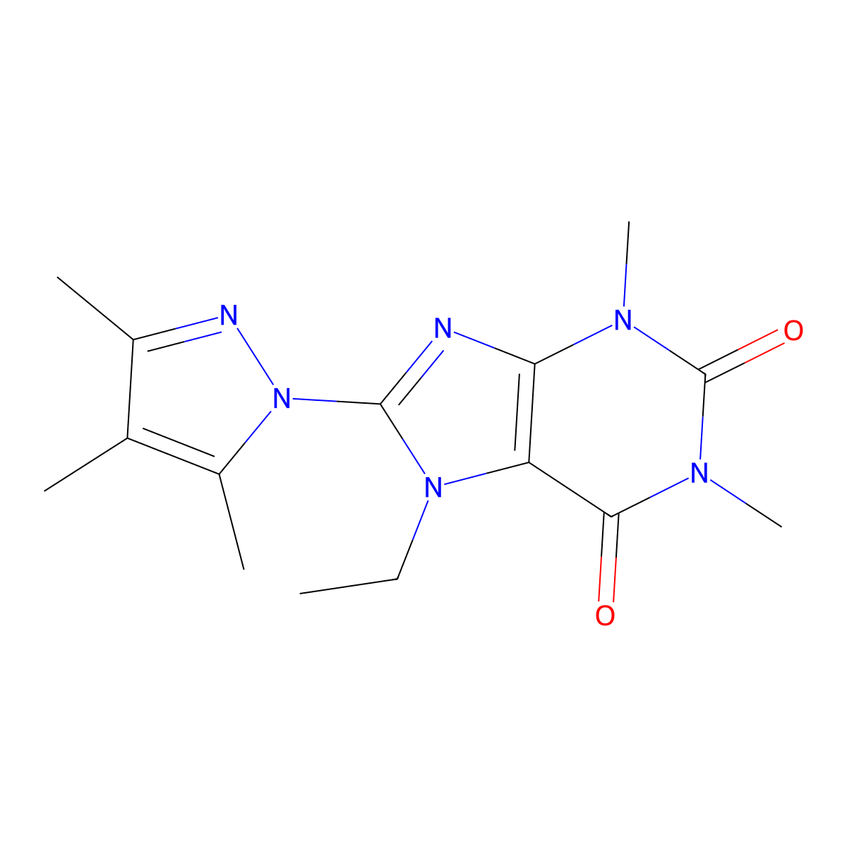 7-ethyl-1,3-dimethyl-8-(3,4,5-trimethyl-1H-pyrazol-1-yl)-2,3,6,7-tetrahydro-1H-purine-2,6-dione molecular structure, CAS 1014030-75-1