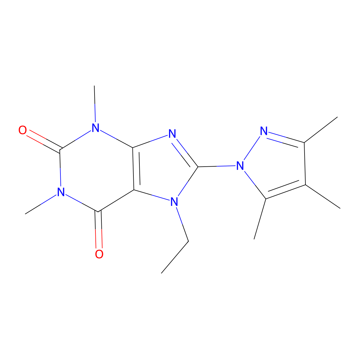 7-ethyl-1,3-dimethyl-8-(3,4,5-trimethyl-1H-pyrazol-1-yl)-2,3,6,7-tetrahydro-1H-purine-2,6-dione molecular structure, CAS 1014030-75-1