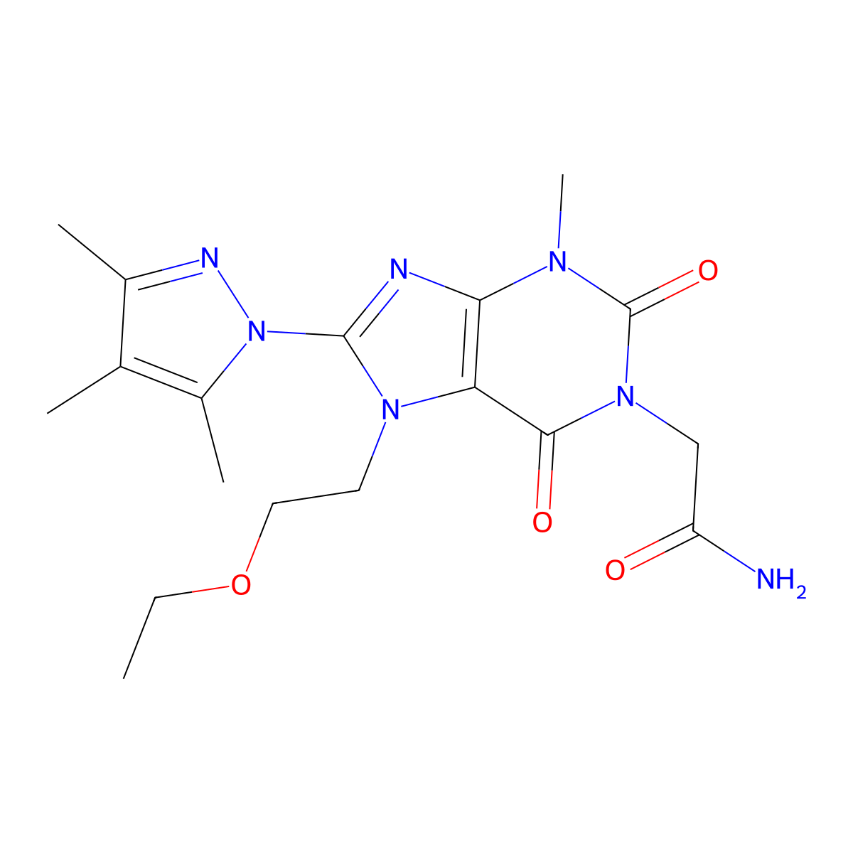 2-[7-(2-Ethoxyethyl)-3-methyl-2,6-dioxo-8-(3,4,5-trimethylpyrazolyl)-1,3,7-tri hydropurinyl]acetamide molecular structure, CAS 1014030-78-4