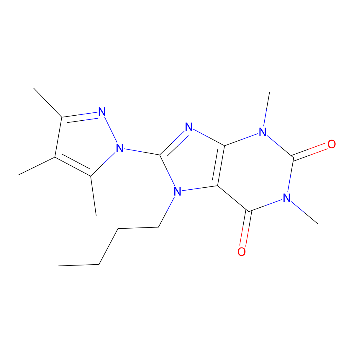 7-butyl-1,3-dimethyl-8-(3,4,5-trimethyl-1H-pyrazol-1-yl)-2,3,6,7-tetrahydro-1H-purine-2,6-dione molecular structure, CAS 1014030-93-3