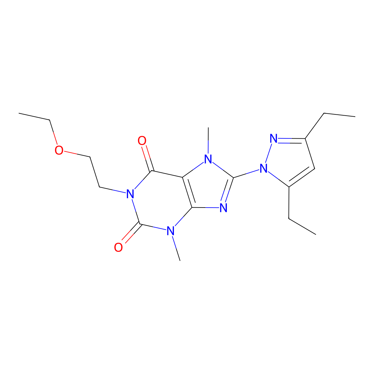 8-(3,5-diethyl-1H-pyrazol-1-yl)-1-(2-ethoxyethyl)-3,7-dimethyl-1H-purine-2,6(3H,7H)-dione molecular structure, CAS 1014030-99-9