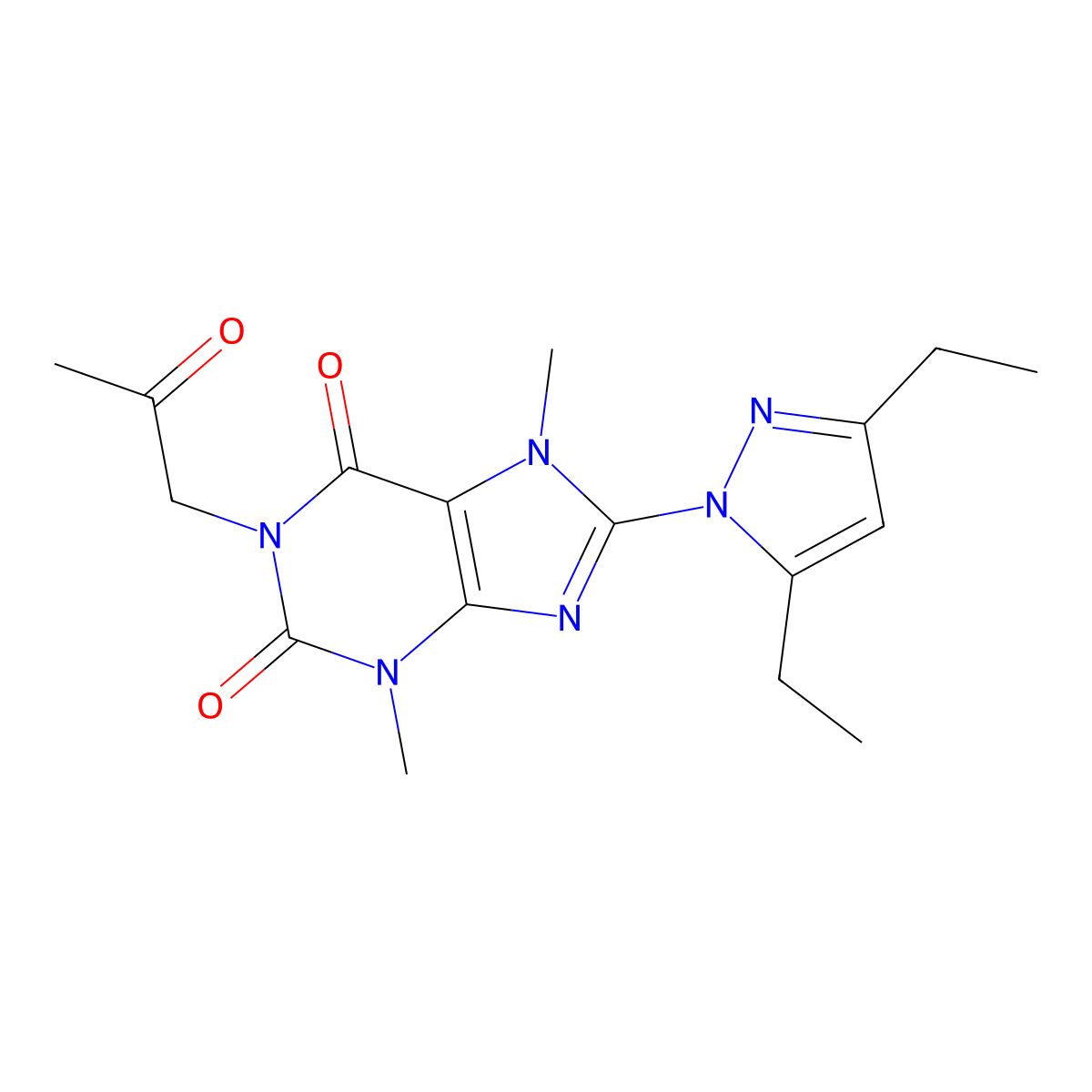 8-(3,5-diethyl-1H-pyrazol-1-yl)-3,7-dimethyl-1-(2-oxopropyl)-2,3,6,7-tetrahydro-1H-purine-2,6-dione molecular structure, CAS 1014031-12-9