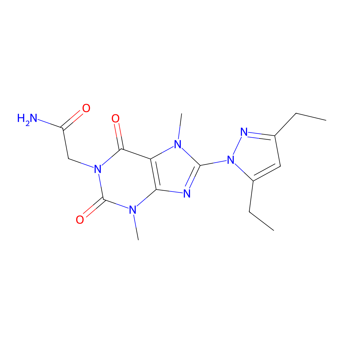 2-(8-(3,5-diethyl-1H-pyrazol-1-yl)-3,7-dimethyl-2,6-dioxo-2,3,6,7-tetrahydro-1H-purin-1-yl)acetamide molecular structure, CAS 1014031-51-6