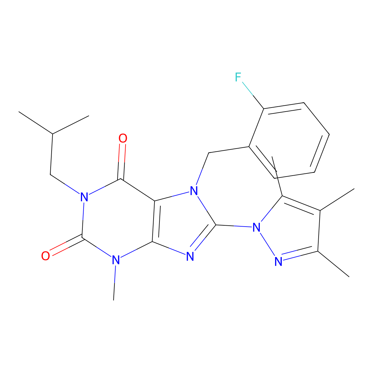 7-(2-fluorobenzyl)-1-isobutyl-3-methyl-8-(3,4,5-trimethyl-1H-pyrazol-1-yl)-1H-purine-2,6(3H,7H)-dione molecular structure, CAS 1014031-64-1