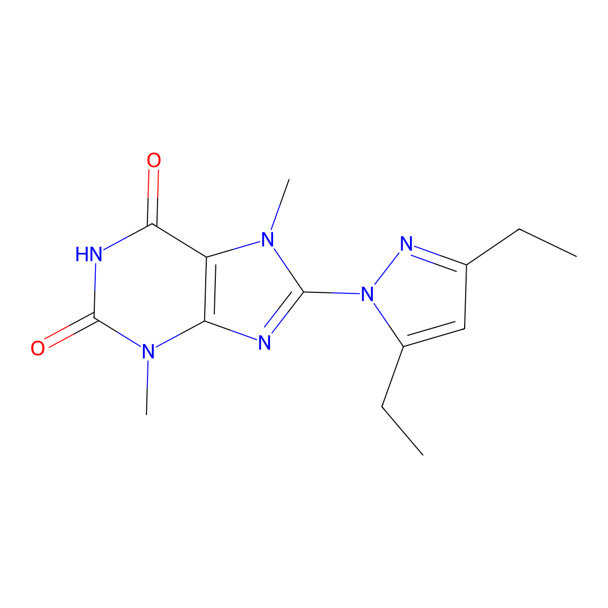 8-(3,5-Diethylpyrazolyl)-3,7-dimethyl-1,3,7-trihydropurine-2,6-dione molecular structure, CAS 1014031-70-9