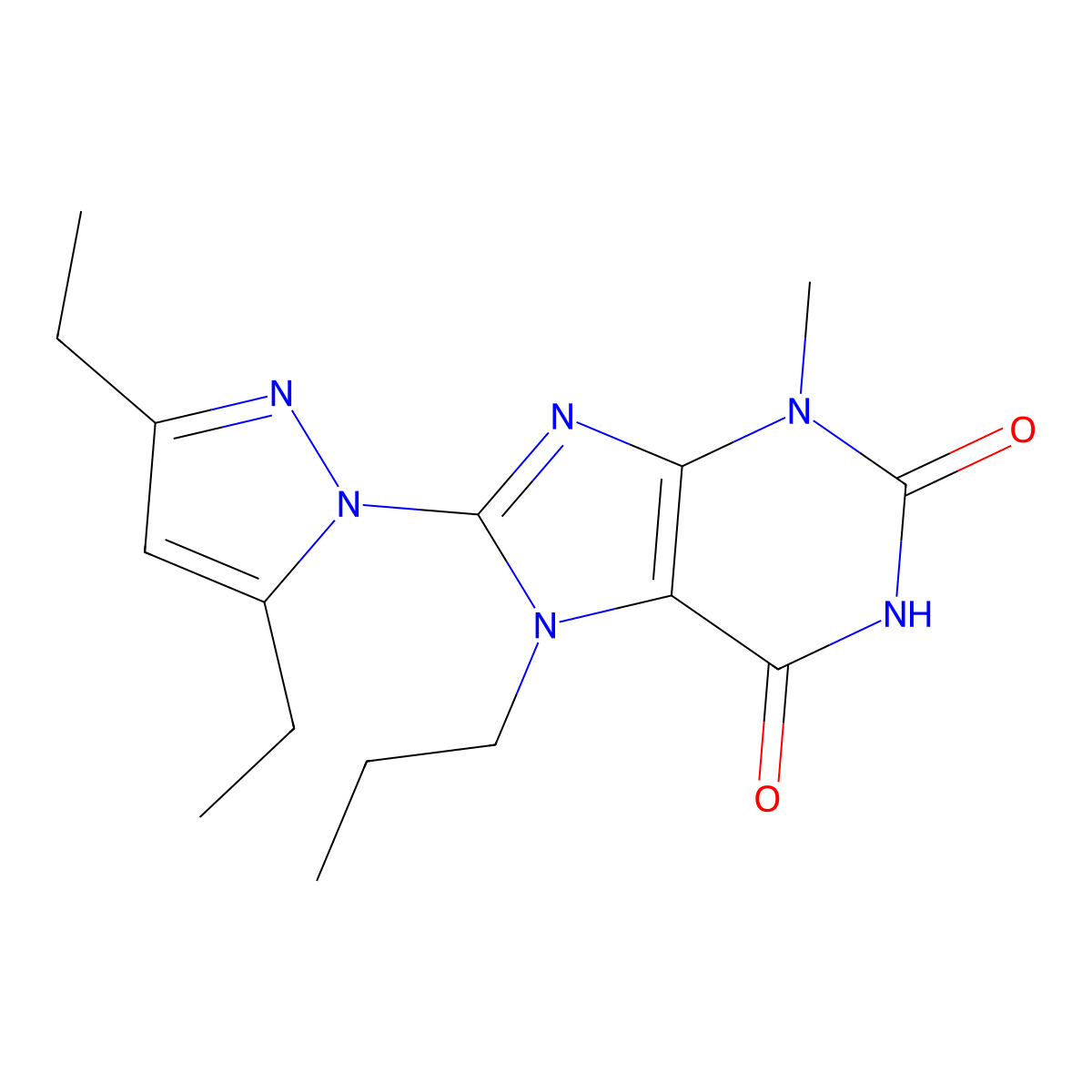 8-(3,5-Diethylpyrazolyl)-3-methyl-7-propyl-1,3,7-trihydropurine-2,6-dione molecular structure, CAS 1014031-89-0