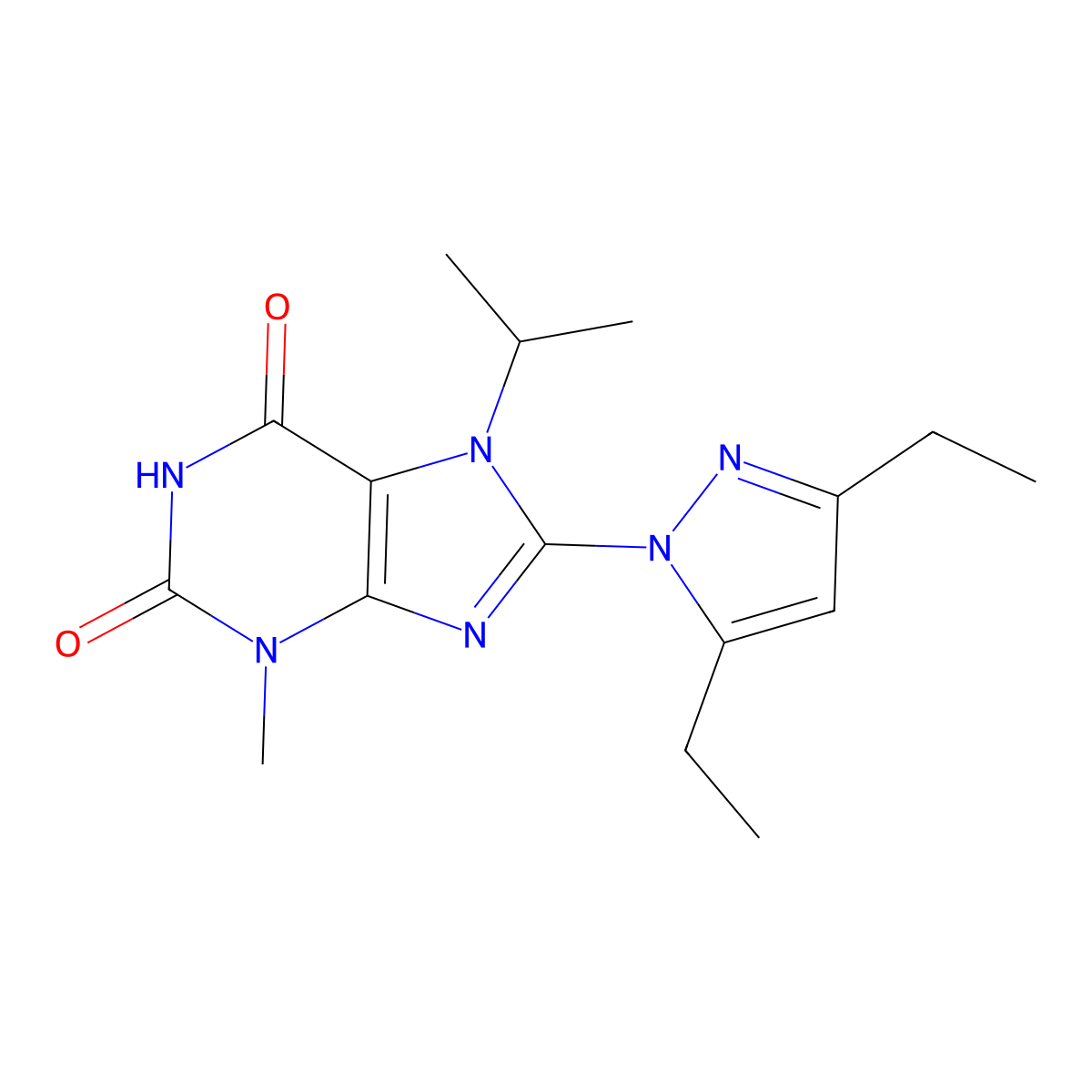8-(3,5-Diethylpyrazolyl)-3-methyl-7-(methylethyl)-1,3,7-trihydropurine-2,6-dio ne molecular structure, CAS 1014032-00-8