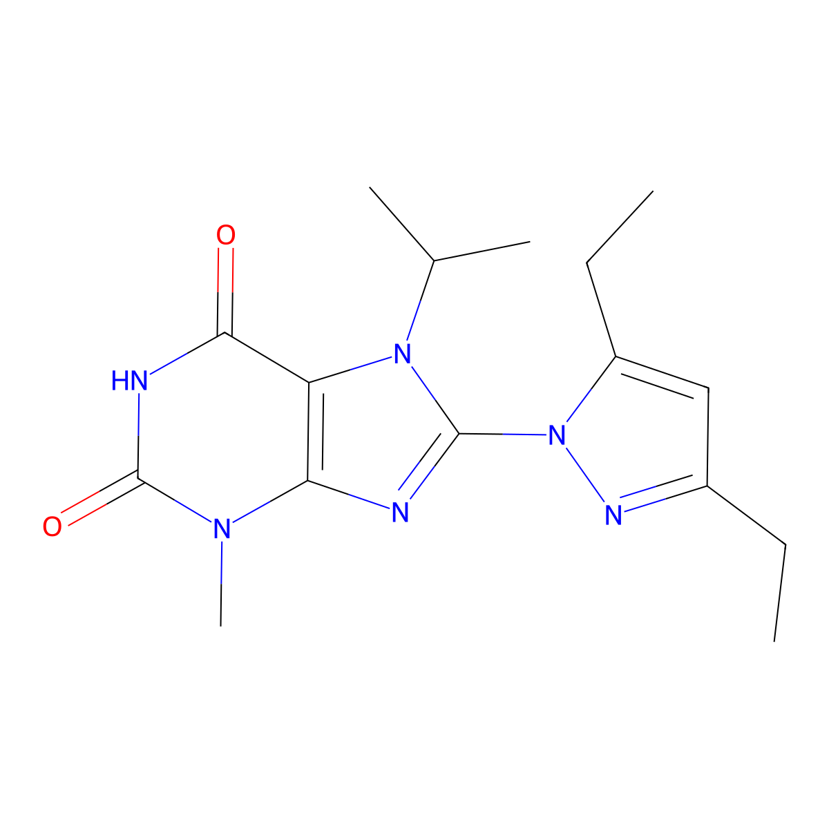 8-(3,5-Diethylpyrazolyl)-3-methyl-7-(methylethyl)-1,3,7-trihydropurine-2,6-dio ne molecular structure, CAS 1014032-00-8