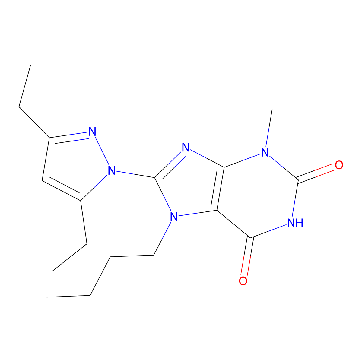 8-(3,5-Diethylpyrazolyl)-7-butyl-3-methyl-1,3,7-trihydropurine-2,6-dione molecular structure, CAS 1014032-14-4
