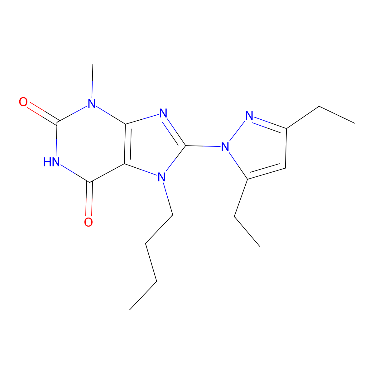 8-(3,5-Diethylpyrazolyl)-7-butyl-3-methyl-1,3,7-trihydropurine-2,6-dione molecular structure, CAS 1014032-14-4