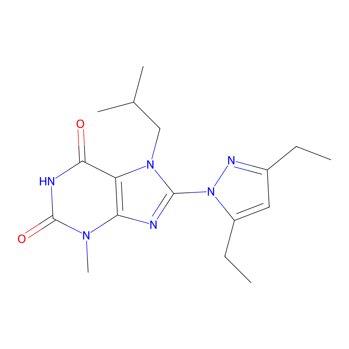 8-(3,5-Diethyl-1H-pyrazol-1-yl)-7-isobutyl-3-methyl-1H-purine-2,6(3H,7H)-dione molecular structure, CAS 1014032-27-9
