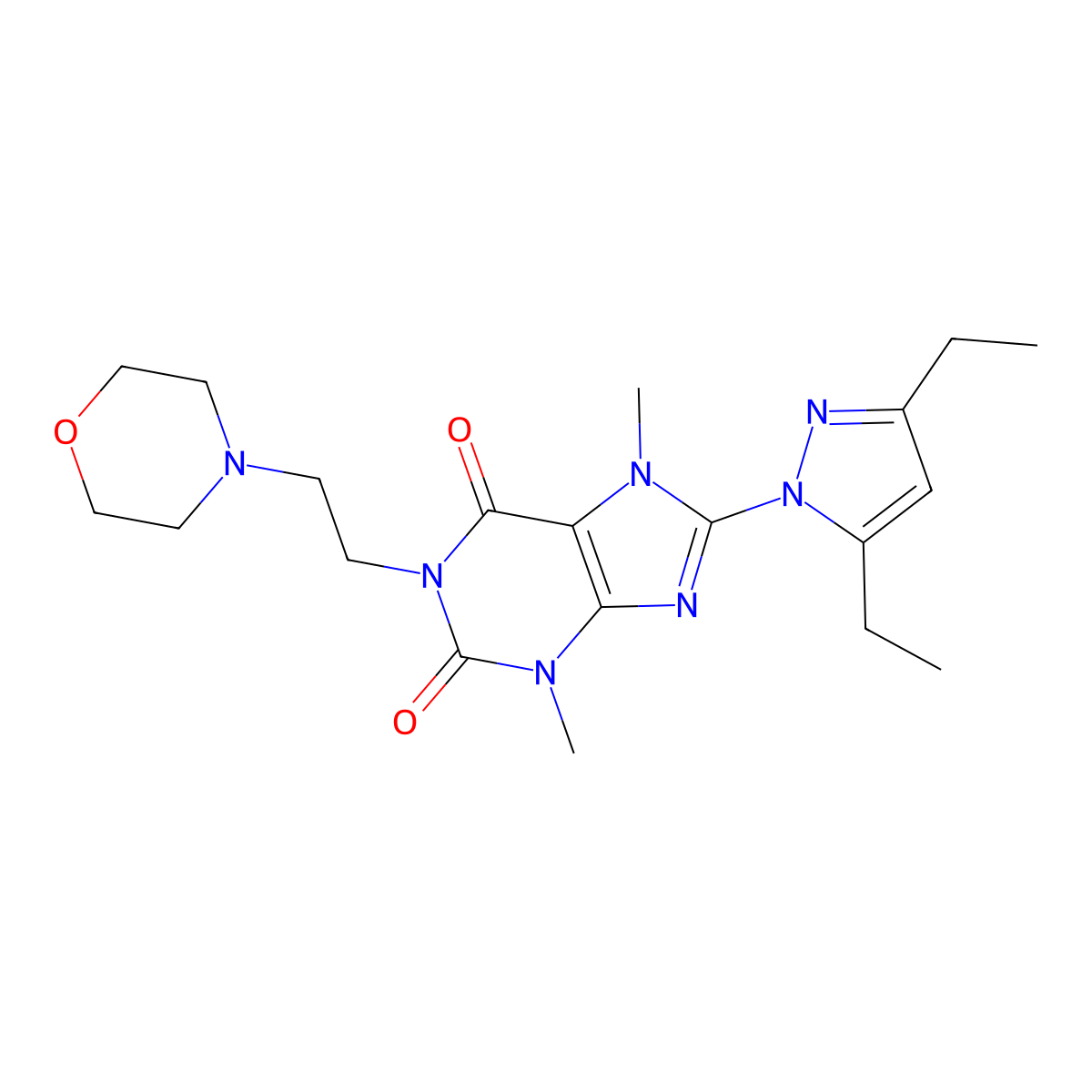 8-(3,5-diethyl-1H-pyrazol-1-yl)-3,7-dimethyl-1-(2-morpholinoethyl)-1H-purine-2,6(3H,7H)-dione molecular structure, CAS 1014032-50-8
