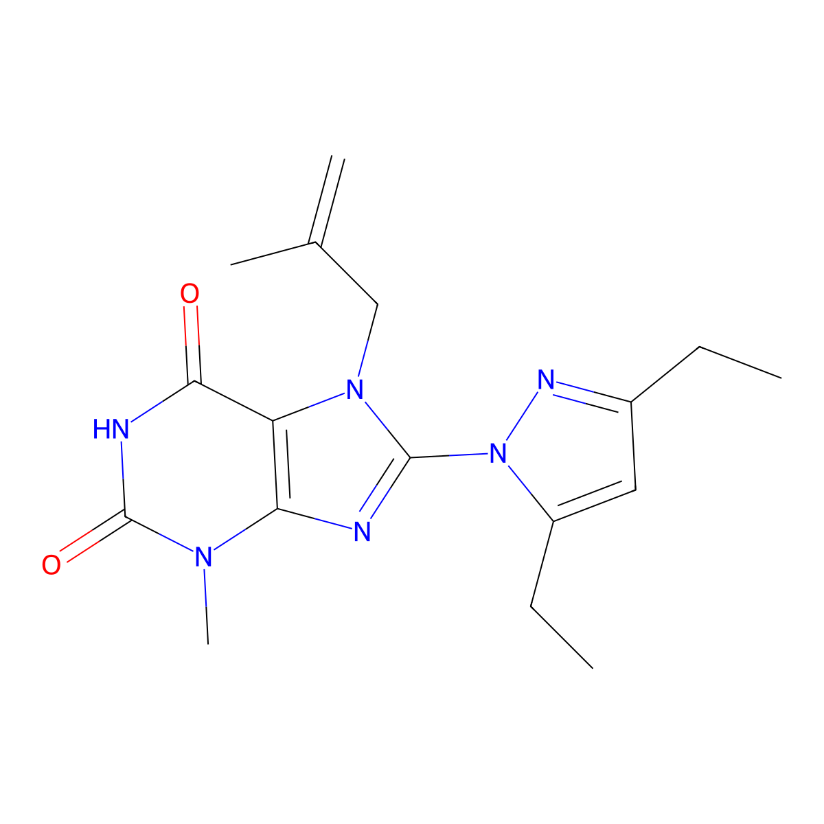 8-(3,5-Diethyl-1H-pyrazol-1-yl)-3-methyl-7-(2-methylallyl)-1H-purine-2,6(3H,7H)-dione molecular structure, CAS 1014032-57-5