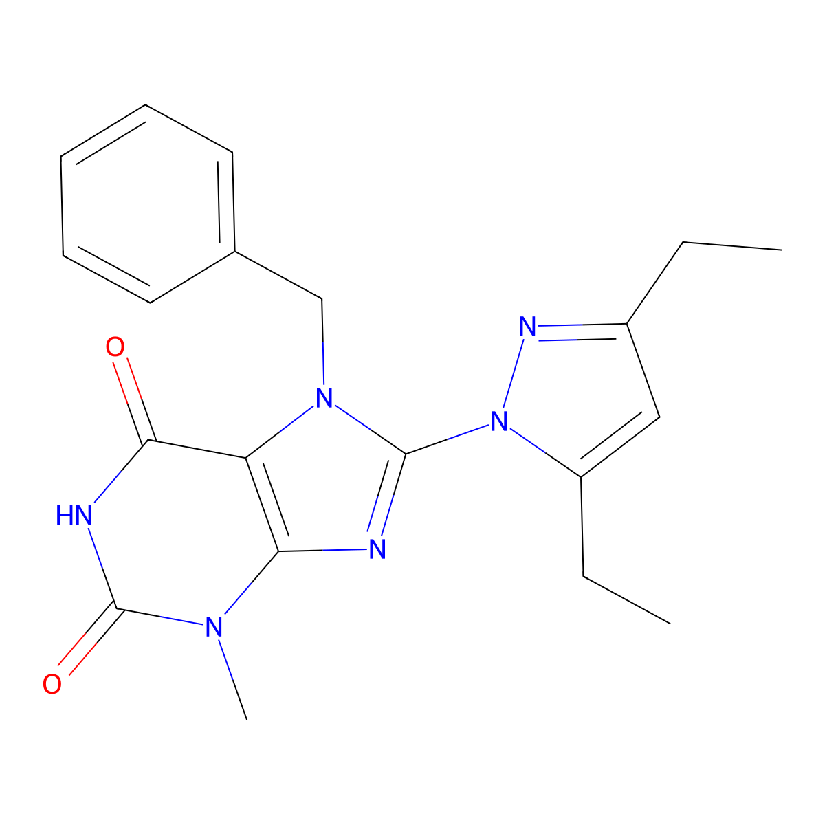 8-(3,5-Diethylpyrazolyl)-3-methyl-7-benzyl-1,3,7-trihydropurine-2,6-dione molecular structure, CAS 1014032-93-9