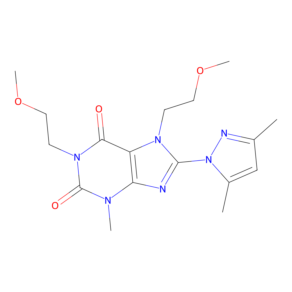 8-(3,5-Dimethylpyrazol-1-YL)-1,7-bis(2-methoxyethyl)-3-methylpurine-2,6-dione molecular structure, CAS 1014033-02-3