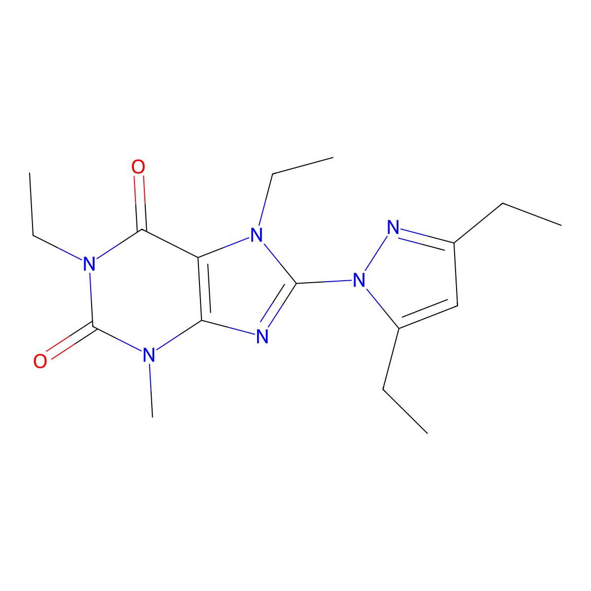 8-(3,5-Diethylpyrazolyl)-1,7-diethyl-3-methyl-1,3,7-trihydropurine-2,6-dione molecular structure, CAS 1014033-23-8