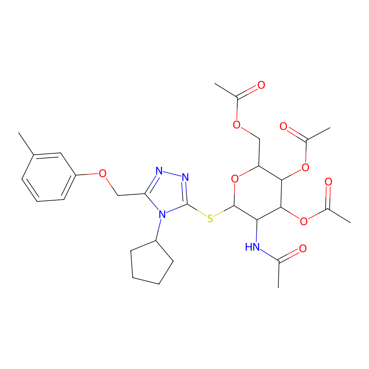 4-cyclopentyl-5-[(3-methylphenoxy)methyl]-4H-1,2,4-triazol-3-yl 3,4,6-tri-O-acetyl-2-(acetylamino)-2-deoxy-1-thio-beta-D-glucopyranoside molecular structure, CAS 1014038-10-8