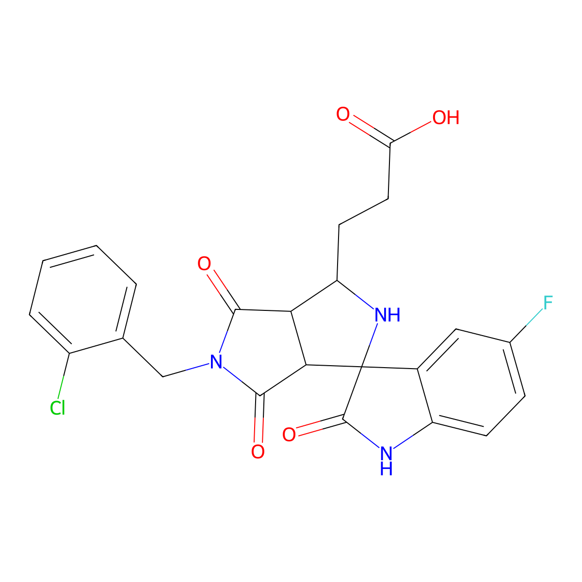 3-[(3aR,6aS)-5-[(2-chlorophenyl)methyl]-5'-fluoro-2',4,6-trioxospiro[1,2,3a,6a-tetrahydropyrrolo[3,4-c]pyrrole-3,3'-1H-indole]-1-yl]propanoic acid molecular structure, CAS 1014042-10-4