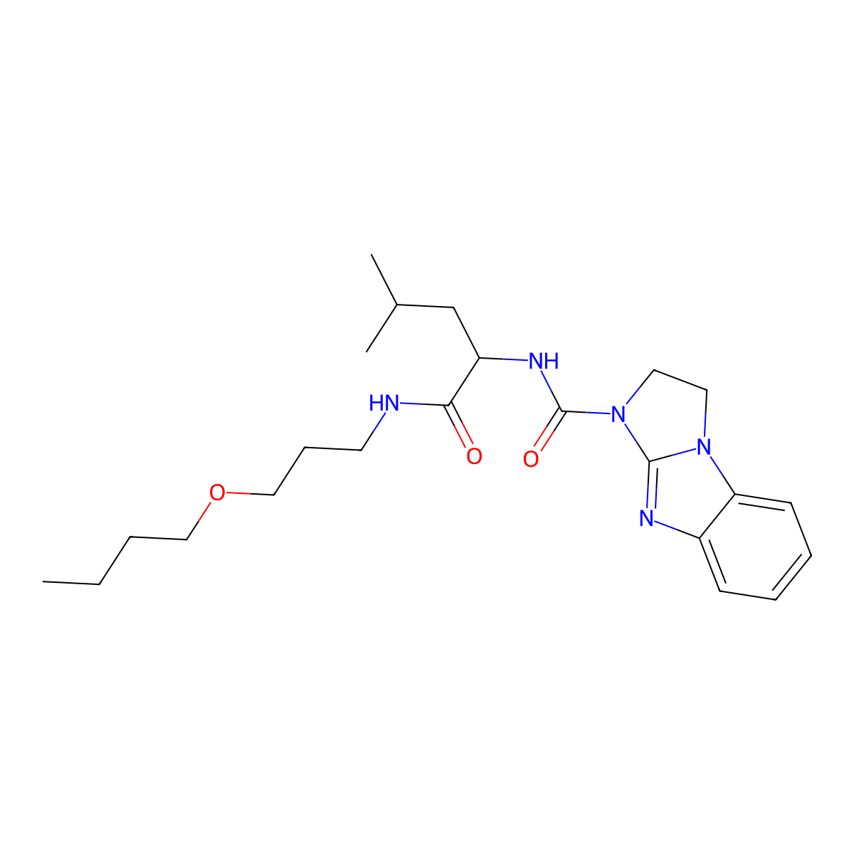 N-{(2S)-1-[(3-butoxypropyl)amino]-4-methyl-1-oxopentan-2-yl}-2,3-dihydro-1H-imidazo[1,2-a]benzimidazole-1-carboxamide molecular structure, CAS 1014042-18-2