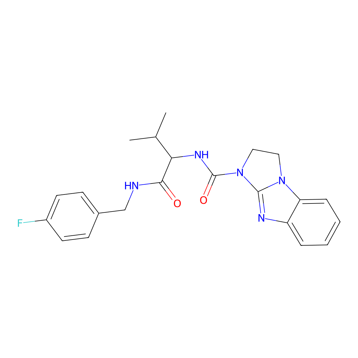 N-{(2S)-1-[(4-fluorobenzyl)amino]-3-methyl-1-oxobutan-2-yl}-2,3-dihydro-1H-imidazo[1,2-a]benzimidazole-1-carboxamide molecular structure, CAS 1014042-56-8