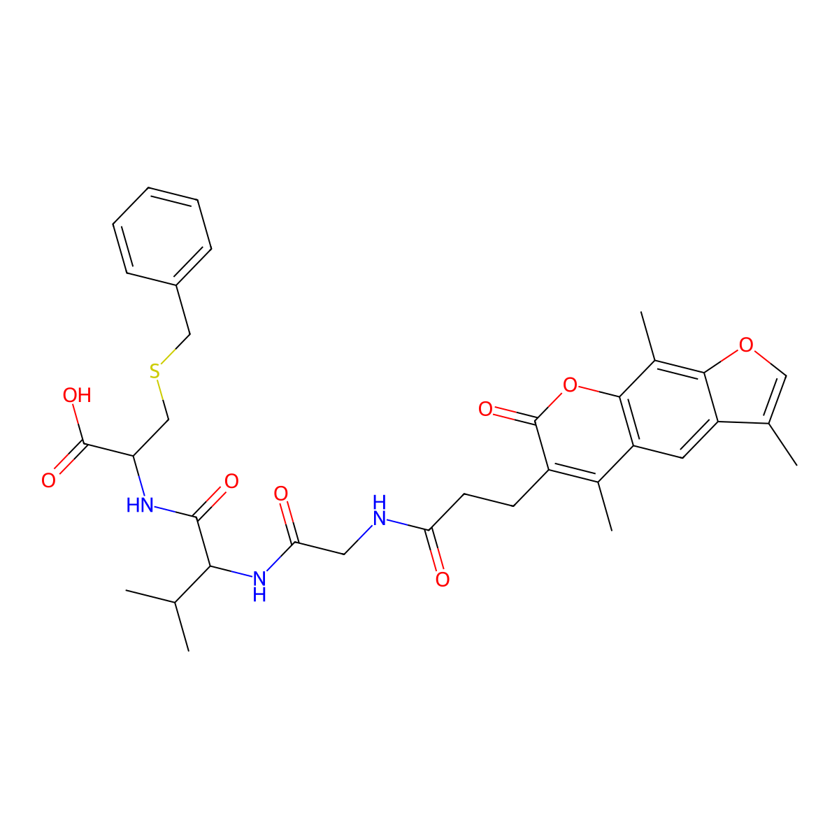 N-[3-(3,5,9-trimethyl-7-oxo-7H-furo[3,2-g]chromen-6-yl)propanoyl]glycyl-D-valyl-S-benzyl-D-cysteine molecular structure, CAS 1014042-87-5