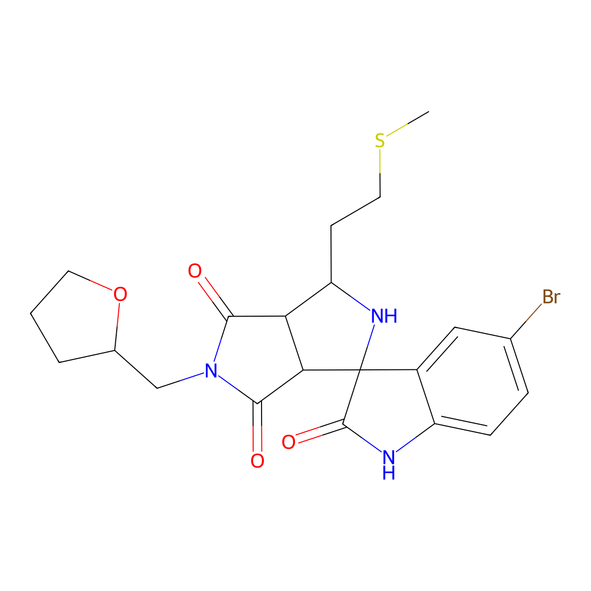 (1S,3S,3aS,6aR)-5'-bromo-1-(2-methylsulfanylethyl)-5-(oxolan-2-ylmethyl)spiro[1,2,3a,6a-tetrahydropyrrolo[3,4-c]pyrrole-3,3'-1H-indole]-2',4,6-trione molecular structure, CAS 1014043-00-5