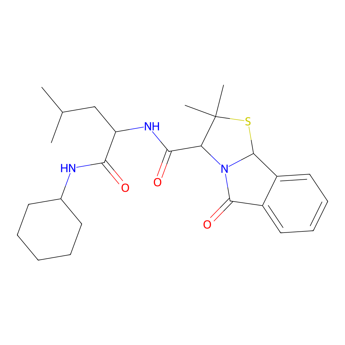 (3R)-N-[(2S)-1-(cyclohexylamino)-4-methyl-1-oxopentan-2-yl]-2,2-dimethyl-5-oxo-2,3,5,9b-tetrahydro[1,3]thiazolo[2,3-a]isoindole-3-carboxamide molecular structure, CAS 1014044-20-2