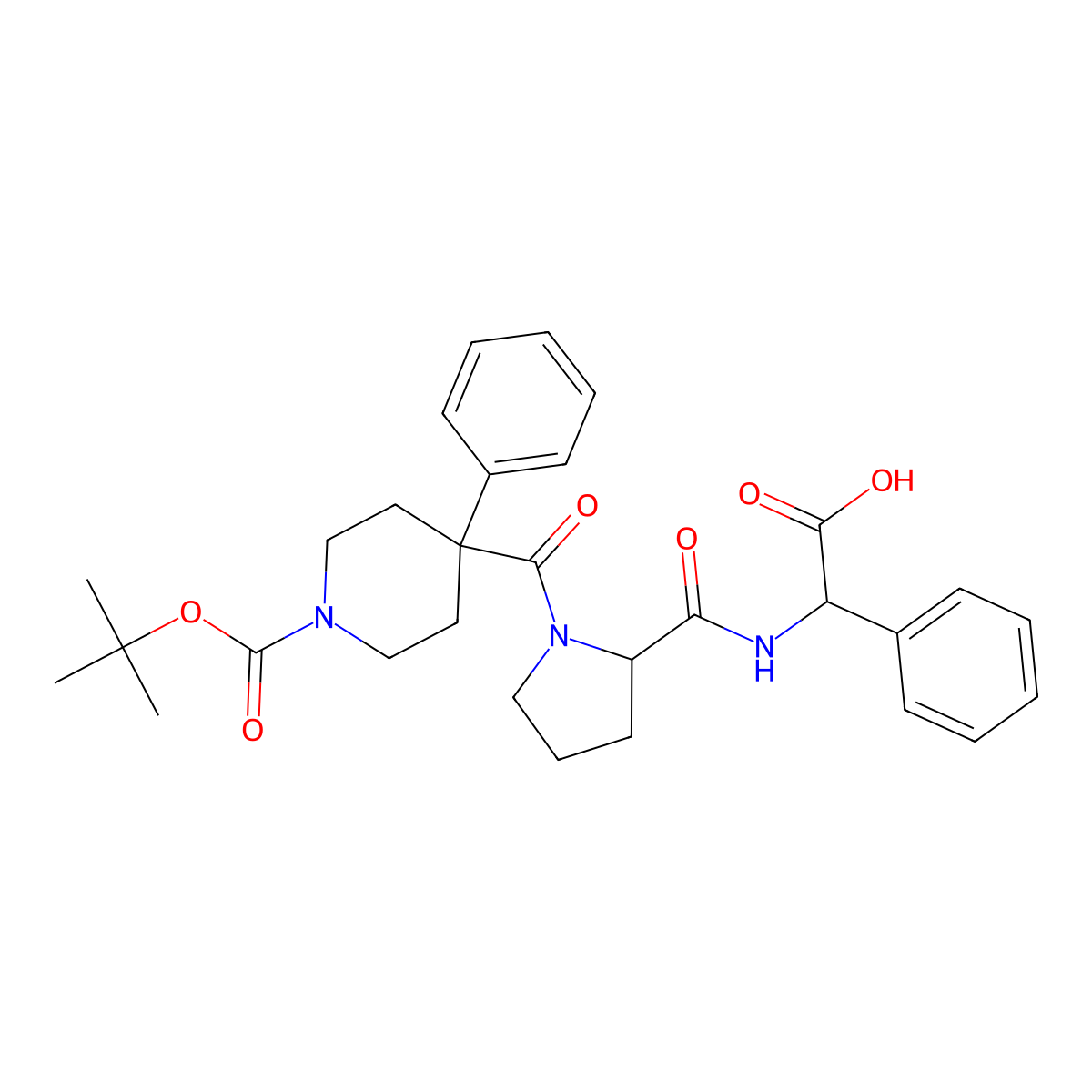 (2R)-[(1-{[1-(tert-butoxycarbonyl)-4-phenylpiperidin-4-yl]carbonyl}-L-prolyl)amino](phenyl)ethanoic acid molecular structure, CAS 1014044-28-0