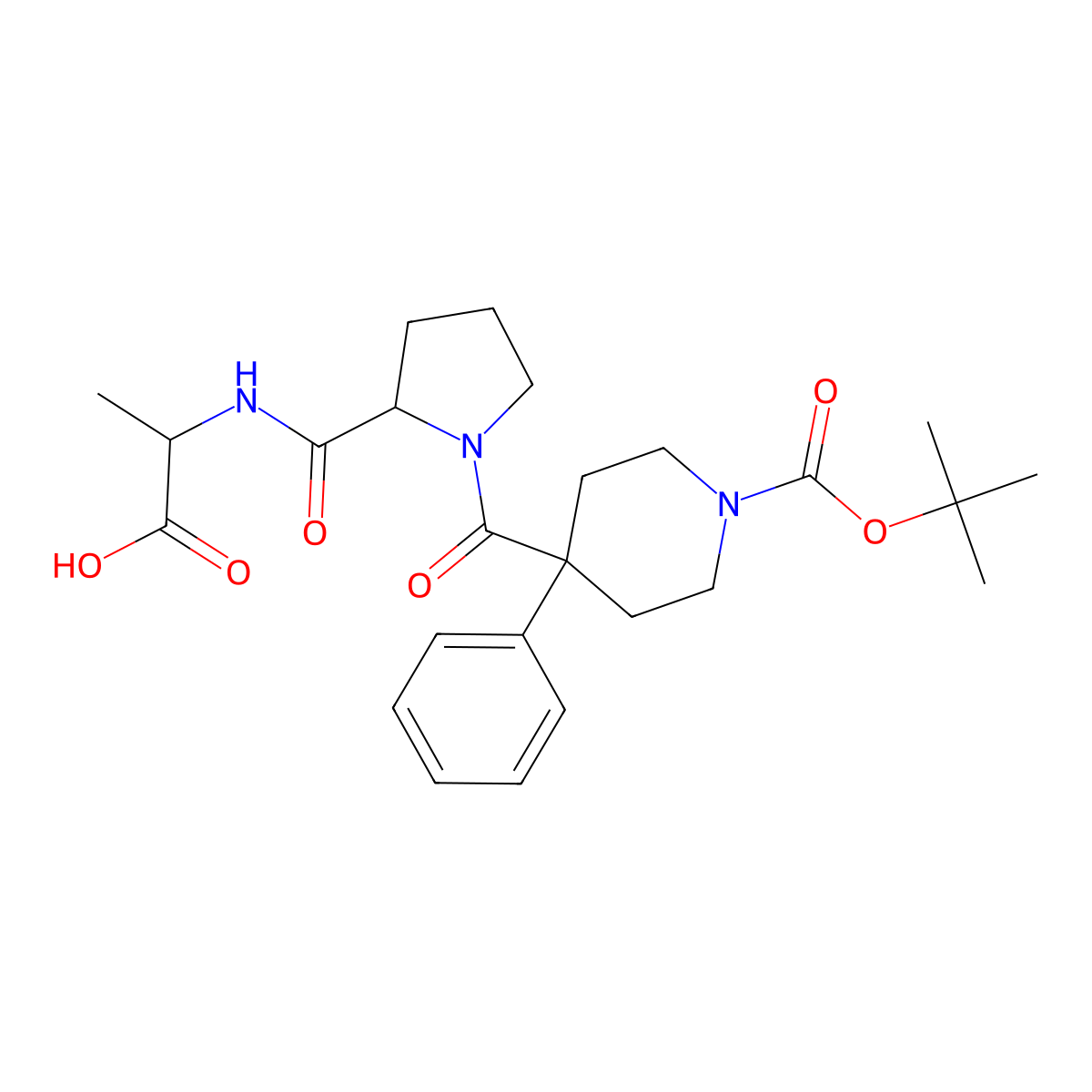 (2S)-2-[[(2S)-1-[1-[(2-methylpropan-2-yl)oxycarbonyl]-4-phenylpiperidine-4-carbonyl]pyrrolidine-2-carbonyl]amino]propanoic acid molecular structure, CAS 1014044-89-3