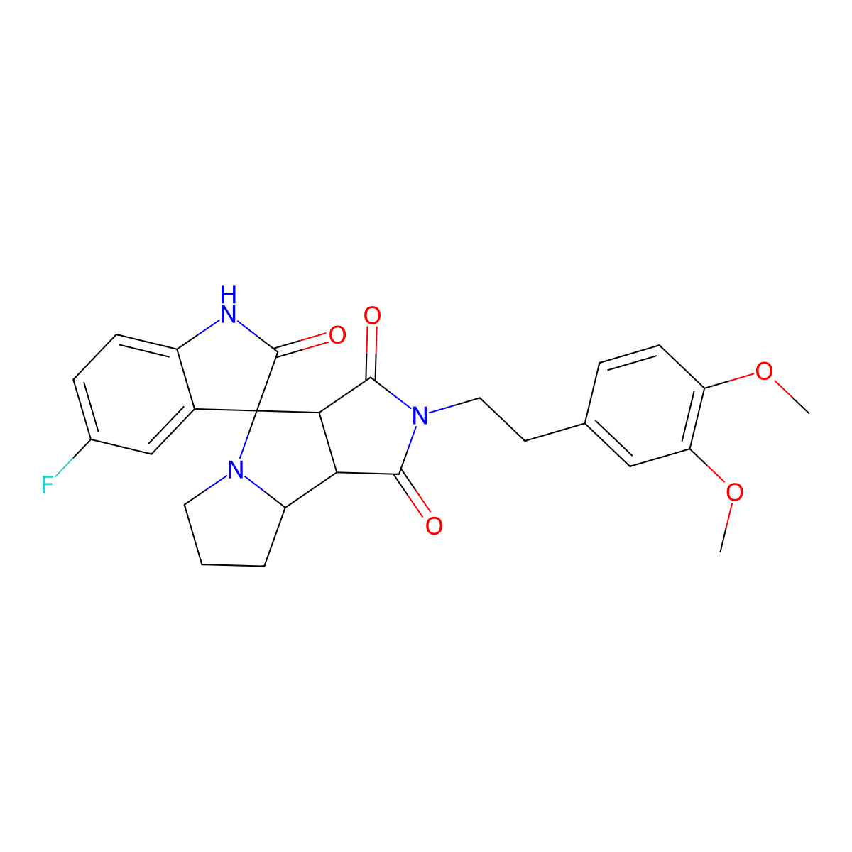 (3'aR,8'bS)-2'-[2-(3,4-dimethoxyphenyl)ethyl]-5-fluorospiro[1H-indole-3,4'-3a,6,7,8,8a,8b-hexahydropyrrolo[3,4-a]pyrrolizine]-1',2,3'-trione molecular structure, CAS 1014044-97-3