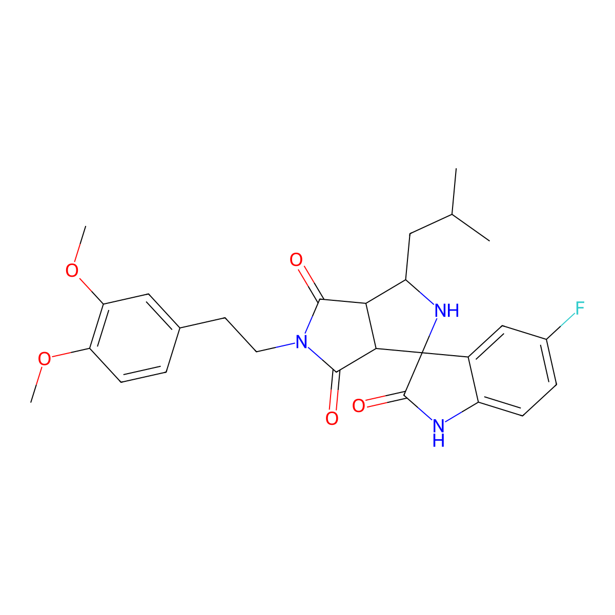 (3aR,6aS)-5-[2-(3,4-dimethoxyphenyl)ethyl]-5'-fluoro-1-(2-methylpropyl)spiro[1,2,3a,6a-tetrahydropyrrolo[3,4-c]pyrrole-3,3'-1H-indole]-2',4,6-trione molecular structure, CAS 1014045-31-8