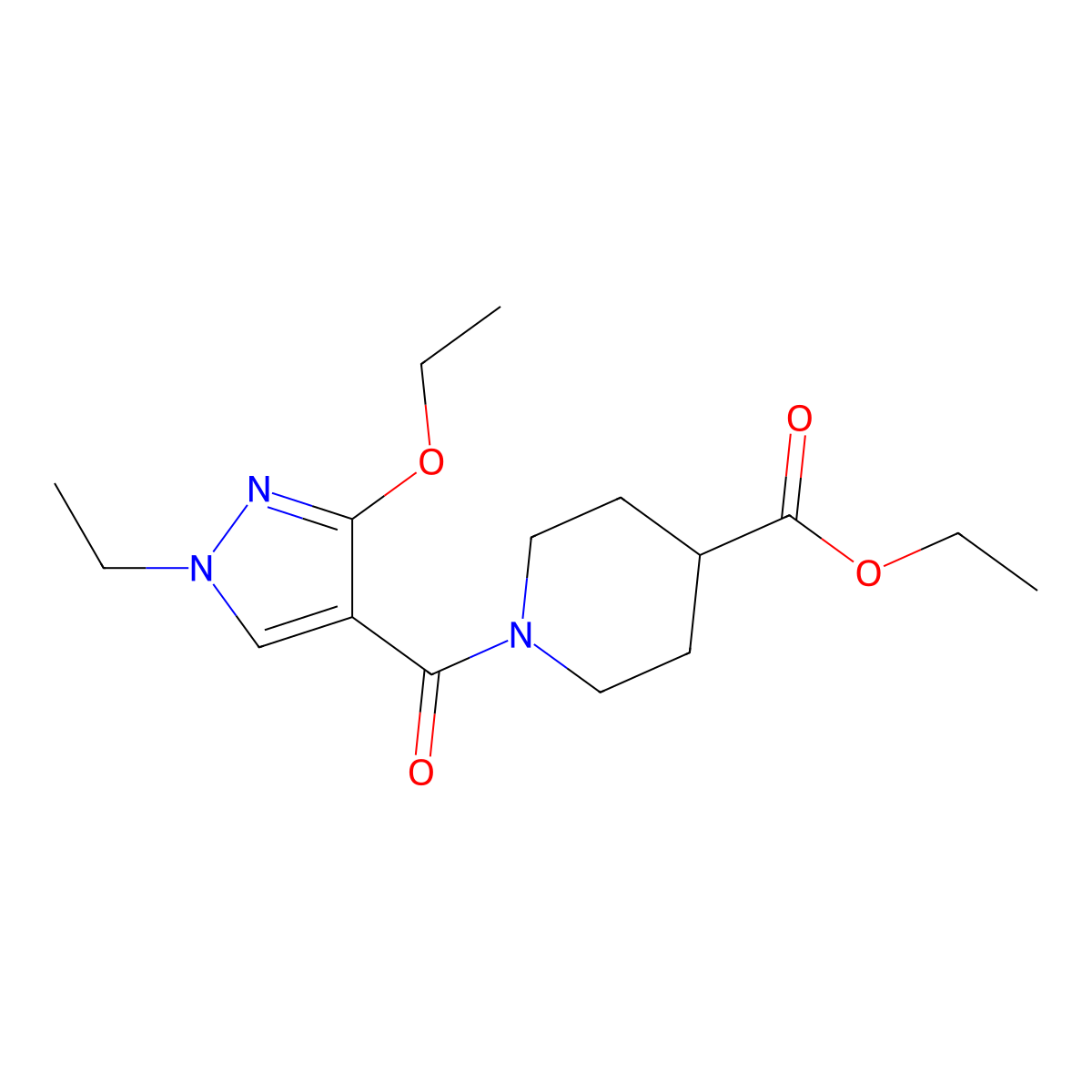 ethyl 1-(3-ethoxy-1-ethyl-1H-pyrazole-4-carbonyl)piperidine-4-carboxylate molecular structure, CAS 1014045-48-7