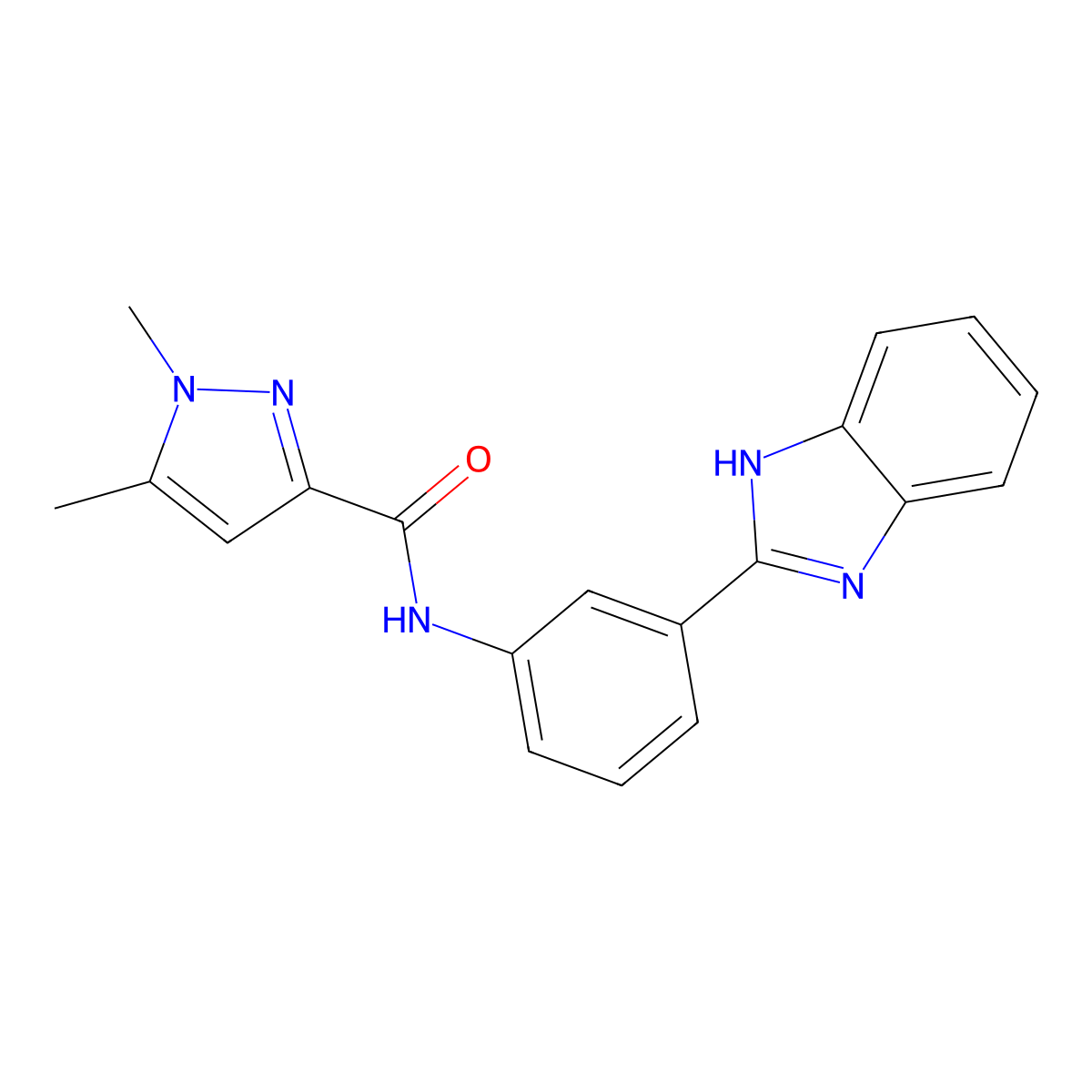N-(3-(1H-benzo[d]imidazol-2-yl)phenyl)-1,5-dimethyl-1H-pyrazole-3-carboxamide molecular structure, CAS 1014045-57-8