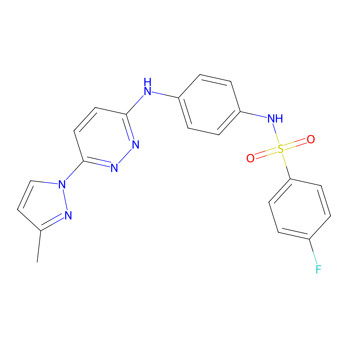 4-fluoro-N-(4-{[6-(3-methyl-1H-pyrazol-1-yl)pyridazin-3-yl]amino}phenyl)benzene-1-sulfonamide molecular structure, CAS 1014045-69-2