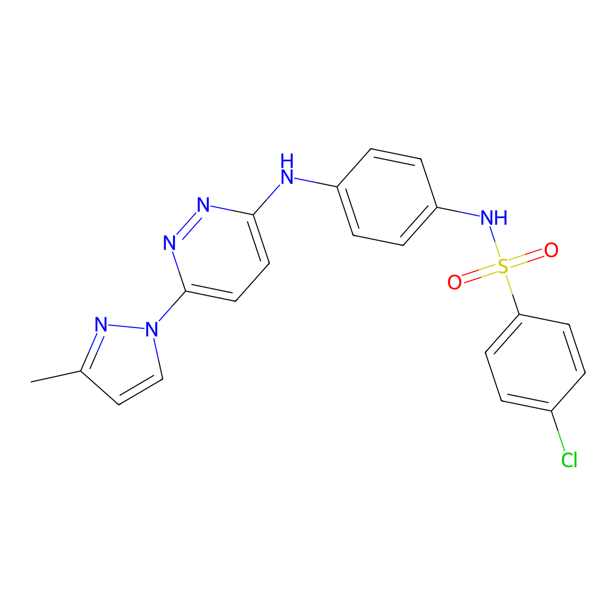 4-chloro-N-(4-((6-(3-methyl-1H-pyrazol-1-yl)pyridazin-3-yl)amino)phenyl)benzenesulfonamide molecular structure, CAS 1014045-79-4