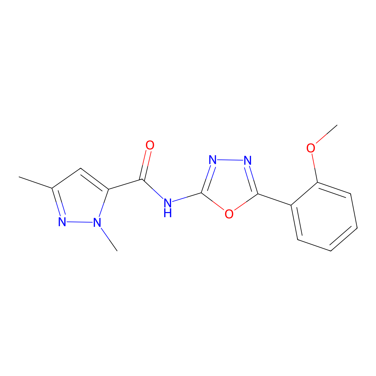 N-(5-(2-methoxyphenyl)-1,3,4-oxadiazol-2-yl)-1,3-dimethyl-1H-pyrazole-5-carboxamide molecular structure, CAS 1014045-80-7