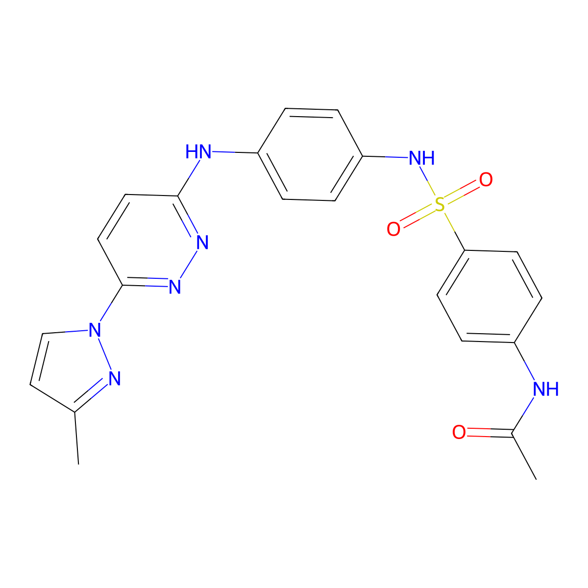 N-(4-(N-(4-((6-(3-methyl-1H-pyrazol-1-yl)pyridazin-3-yl)amino)phenyl)sulfamoyl)phenyl)acetamide molecular structure, CAS 1014045-93-2