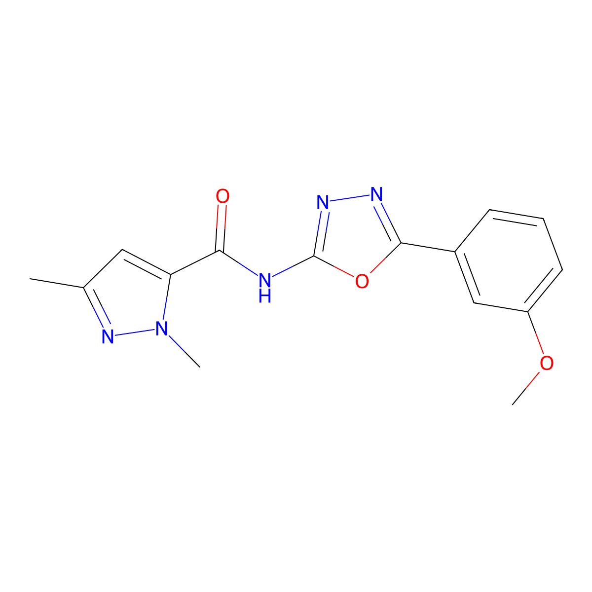 N-(5-(3-methoxyphenyl)-1,3,4-oxadiazol-2-yl)-1,3-dimethyl-1H-pyrazole-5-carboxamide molecular structure, CAS 1014045-95-4