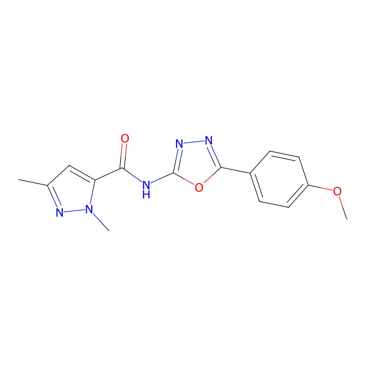 N-(5-(4-methoxyphenyl)-1,3,4-oxadiazol-2-yl)-1,3-dimethyl-1H-pyrazole-5-carboxamide molecular structure, CAS 1014046-08-2